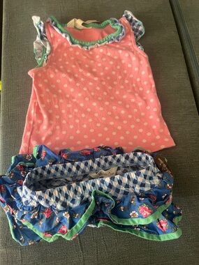 Matilda Jane Pink Polka Dot Tank with Blue Floral Ruffle Shorts Set